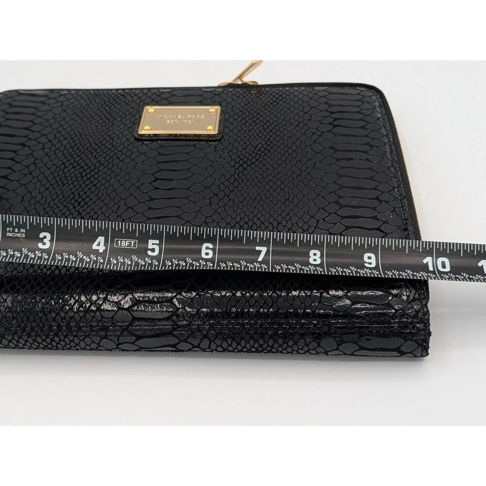 Michael Kors Black Python Embossed Zip Around iPad Folio Case Gold Hardware MK